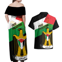 Free Palestine Couples Matching Off Shoulder Maxi Dress and Hawaiian Shirt Coat Of Arms Mix Flag Style - Wonder Print Shop