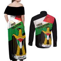 Free Palestine Couples Matching Off Shoulder Maxi Dress and Long Sleeve Button Shirt Coat Of Arms Mix Flag Style - Wonder Print Shop