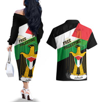 Free Palestine Couples Matching Off The Shoulder Long Sleeve Dress and Hawaiian Shirt Coat Of Arms Mix Flag Style - Wonder Print Shop