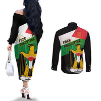 free-palestine-couples-matching-off-the-shoulder-long-sleeve-dress-and-long-sleeve-button-shirt-coat-of-arms-mix-flag-style