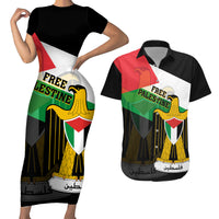 Free Palestine Couples Matching Short Sleeve Bodycon Dress and Hawaiian Shirt Coat Of Arms Mix Flag Style - Wonder Print Shop