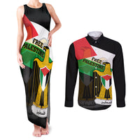Free Palestine Couples Matching Tank Maxi Dress and Long Sleeve Button Shirt Coat Of Arms Mix Flag Style - Wonder Print Shop