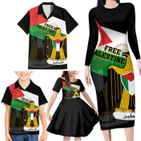 Free Palestine Family Matching Long Sleeve Bodycon Dress and Hawaiian Shirt Coat Of Arms Mix Flag Style - Wonder Print Shop