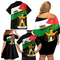 Free Palestine Family Matching Off Shoulder Short Dress and Hawaiian Shirt Coat Of Arms Mix Flag Style - Wonder Print Shop