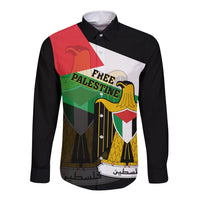 Free Palestine Long Sleeve Button Shirt Coat Of Arms Mix Flag Style - Wonder Print Shop