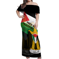 Free Palestine Off Shoulder Maxi Dress Coat Of Arms Mix Flag Style - Wonder Print Shop