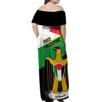 Free Palestine Off Shoulder Maxi Dress Coat Of Arms Mix Flag Style - Wonder Print Shop