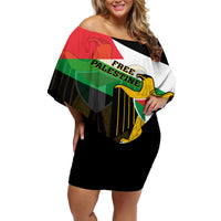 Free Palestine Off Shoulder Short Dress Coat Of Arms Mix Flag Style - Wonder Print Shop
