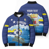 Personalized Curacao Football Bomber Puffer Jacket First-ever World Cup Ride The Blue Wave - Wonder Print Shop