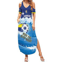 Personalized Curacao Football Family Matching Summer Maxi Dress and Hawaiian Shirt First-ever World Cup Ride The Blue Wave - Wonder Print Shop