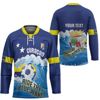 Personalized Curacao Football Hockey Jersey First-ever World Cup Ride The Blue Wave - Wonder Print Shop
