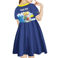 Personalized Curacao Football Kid Short Sleeve Dress First-ever World Cup Ride The Blue Wave - Wonder Print Shop