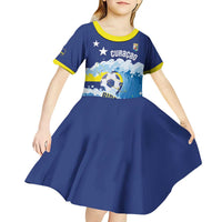 Personalized Curacao Football Kid Short Sleeve Dress First-ever World Cup Ride The Blue Wave - Wonder Print Shop