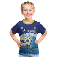 Personalized Curacao Football Kid T Shirt First-ever World Cup Ride The Blue Wave - Wonder Print Shop