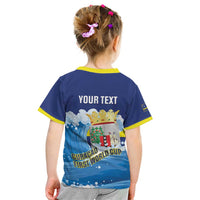 Personalized Curacao Football Kid T Shirt First-ever World Cup Ride The Blue Wave - Wonder Print Shop