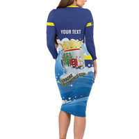 Personalized Curacao Football Long Sleeve Bodycon Dress First-ever World Cup Ride The Blue Wave - Wonder Print Shop