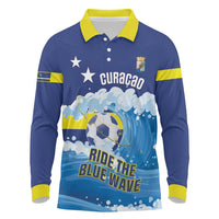 Personalized Curacao Football Long Sleeve Polo Shirt First-ever World Cup Ride The Blue Wave - Wonder Print Shop