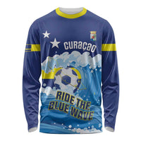 Personalized Curacao Football Long Sleeve Shirt First-ever World Cup Ride The Blue Wave - Wonder Print Shop