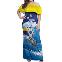 Personalized Curacao Football Off Shoulder Maxi Dress First-ever World Cup Ride The Blue Wave - Wonder Print Shop