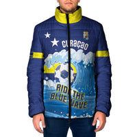 Personalized Curacao Football Padded Jacket First-ever World Cup Ride The Blue Wave - Wonder Print Shop