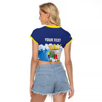 Personalized Curacao Football Raglan Cropped T Shirt First-ever World Cup Ride The Blue Wave - Wonder Print Shop