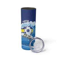 Personalized Curacao Football Skinny Tumbler First-ever World Cup Ride The Blue Wave - Wonder Print Shop