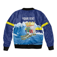 Personalized Curacao Football Sleeve Zip Bomber Jacket First-ever World Cup Ride The Blue Wave - Wonder Print Shop