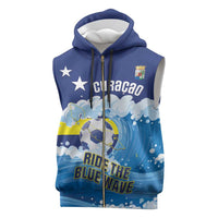 Personalized Curacao Football Sleeveless Zip Hoodie First-ever World Cup Ride The Blue Wave - Wonder Print Shop