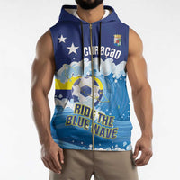 Personalized Curacao Football Sleeveless Zip Hoodie First-ever World Cup Ride The Blue Wave - Wonder Print Shop