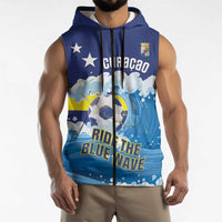 Personalized Curacao Football Sleeveless Zip Hoodie First-ever World Cup Ride The Blue Wave - Wonder Print Shop