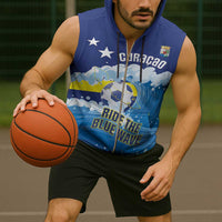 Personalized Curacao Football Sleeveless Zip Hoodie First-ever World Cup Ride The Blue Wave - Wonder Print Shop