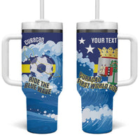 Personalized Curacao Football Tumbler With Handle First-ever World Cup Ride The Blue Wave - Wonder Print Shop