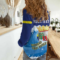 Personalized Curacao Football Women Casual Shirt First-ever World Cup Ride The Blue Wave - Wonder Print Shop