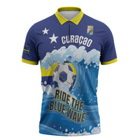 Personalized Curacao Football Zipper Polo Shirt First-ever World Cup Ride The Blue Wave - Wonder Print Shop