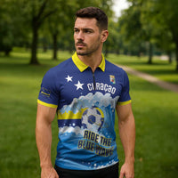 Personalized Curacao Football Zipper Polo Shirt First-ever World Cup Ride The Blue Wave - Wonder Print Shop