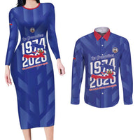 Personalized Haiti Football Couples Matching Long Sleeve Bodycon Dress and Long Sleeve Button Shirt Les Grenadiers Made History Once Again Blue Color - Wonder Print Shop