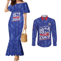 Personalized Haiti Football Couples Matching Mermaid Dress and Long Sleeve Button Shirt Les Grenadiers Made History Once Again Blue Color - Wonder Print Shop
