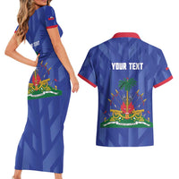 Personalized Haiti Football Couples Matching Short Sleeve Bodycon Dress and Hawaiian Shirt Les Grenadiers Made History Once Again Blue Color - Wonder Print Shop