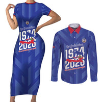 Personalized Haiti Football Couples Matching Short Sleeve Bodycon Dress and Long Sleeve Button Shirt Les Grenadiers Made History Once Again Blue Color - Wonder Print Shop