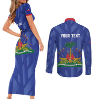 Personalized Haiti Football Couples Matching Short Sleeve Bodycon Dress and Long Sleeve Button Shirt Les Grenadiers Made History Once Again Blue Color - Wonder Print Shop