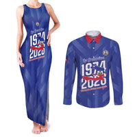 Personalized Haiti Football Couples Matching Tank Maxi Dress and Long Sleeve Button Shirt Les Grenadiers Made History Once Again Blue Color - Wonder Print Shop