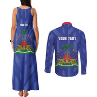 Personalized Haiti Football Couples Matching Tank Maxi Dress and Long Sleeve Button Shirt Les Grenadiers Made History Once Again Blue Color - Wonder Print Shop