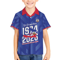 Personalized Haiti Football Family Matching Long Sleeve Bodycon Dress and Hawaiian Shirt Les Grenadiers Made History Once Again Blue Color - Wonder Print Shop