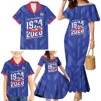 Personalized Haiti Football Family Matching Mermaid Dress and Hawaiian Shirt Les Grenadiers Made History Once Again Blue Color - Wonder Print Shop