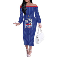 Personalized Haiti Football Family Matching Off The Shoulder Long Sleeve Dress and Hawaiian Shirt Les Grenadiers Made History Once Again Blue Color - Wonder Print Shop