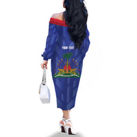 Personalized Haiti Football Family Matching Off The Shoulder Long Sleeve Dress and Hawaiian Shirt Les Grenadiers Made History Once Again Blue Color - Wonder Print Shop
