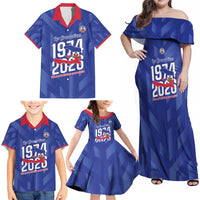 Personalized Haiti Football Family Matching Off Shoulder Maxi Dress and Hawaiian Shirt Les Grenadiers Made History Once Again Blue Color - Wonder Print Shop