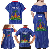 Personalized Haiti Football Family Matching Off Shoulder Maxi Dress and Hawaiian Shirt Les Grenadiers Made History Once Again Blue Color - Wonder Print Shop
