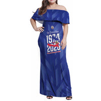 Personalized Haiti Football Family Matching Off Shoulder Maxi Dress and Hawaiian Shirt Les Grenadiers Made History Once Again Blue Color - Wonder Print Shop