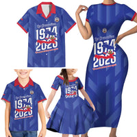 Personalized Haiti Football Family Matching Short Sleeve Bodycon Dress and Hawaiian Shirt Les Grenadiers Made History Once Again Blue Color - Wonder Print Shop